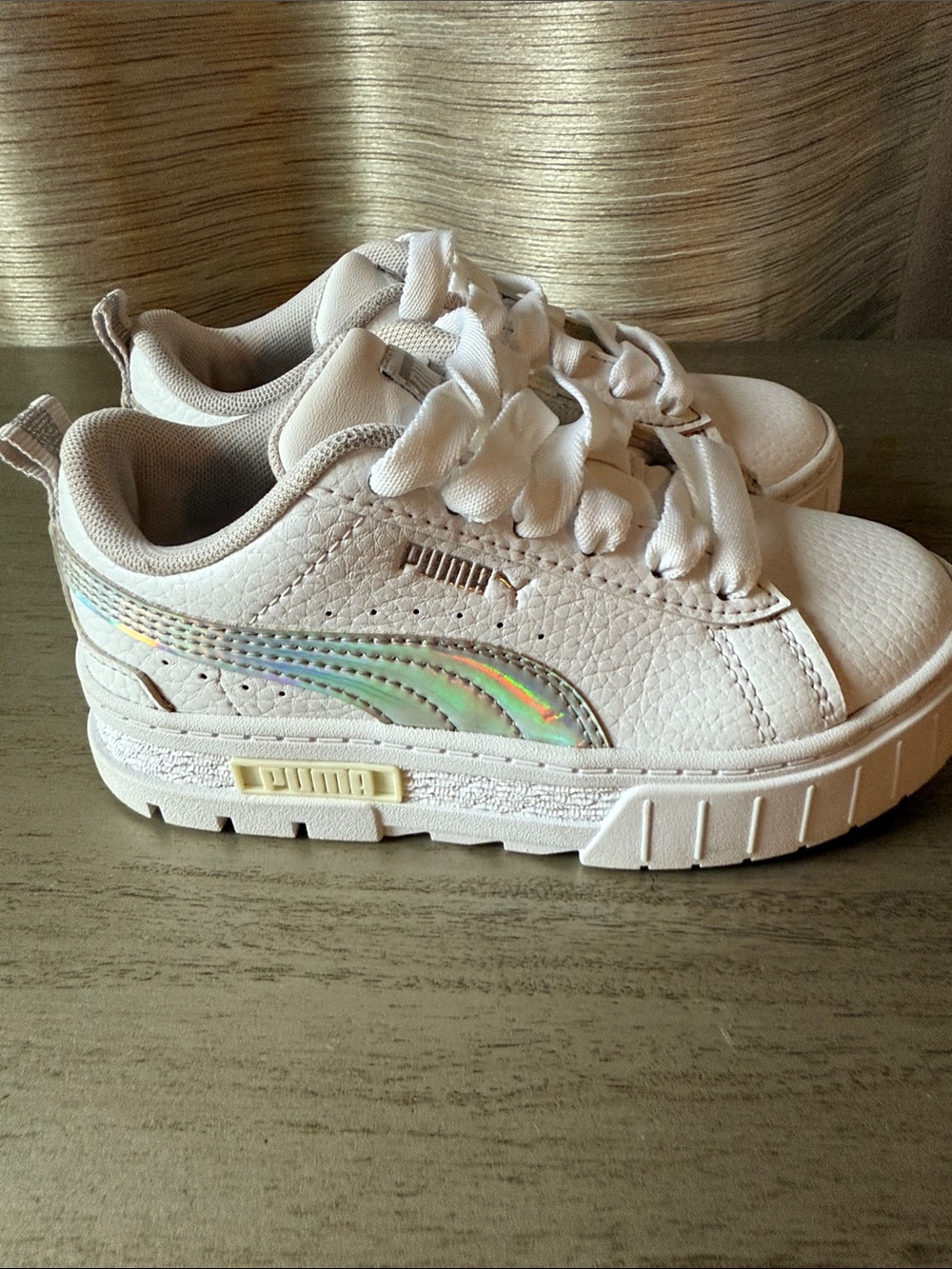 Puma Kids White Sneakers with Iridescent Accent